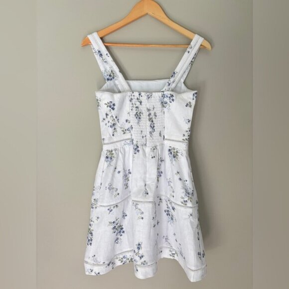 NEW Reformation Everett Mini Dress Truly White Blue Floral Linen | US 4 UK 8 - Picture 11 of 16